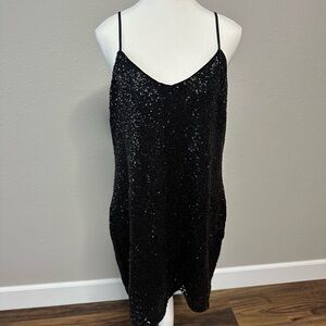 Express Black Sequin Slip Dress